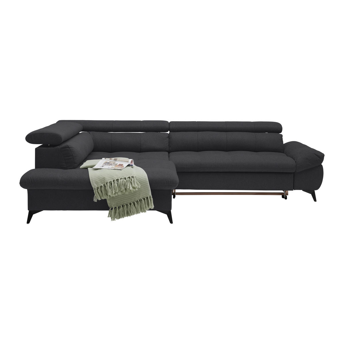 ECKSOFA in Chenille Schwarz  - Schwarz, Modern, Textil/Metall (201/296cm) - Livetastic
