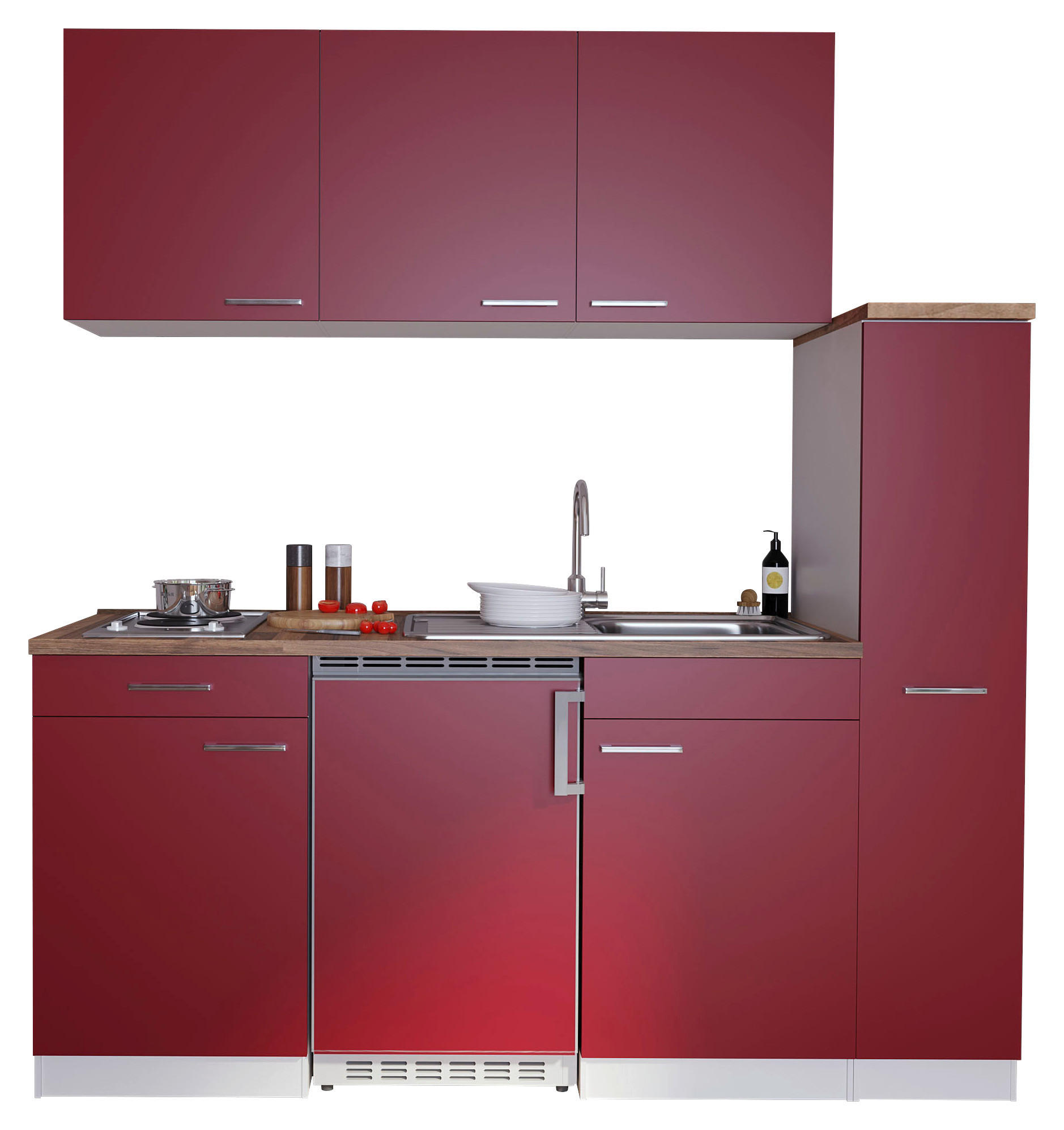 KÜCHENBLOCK 180 cm in Rot - Rot/Nussbaumfarben, Basics, Holzwerkstoff/Kunststoff (180cm) - Respekta