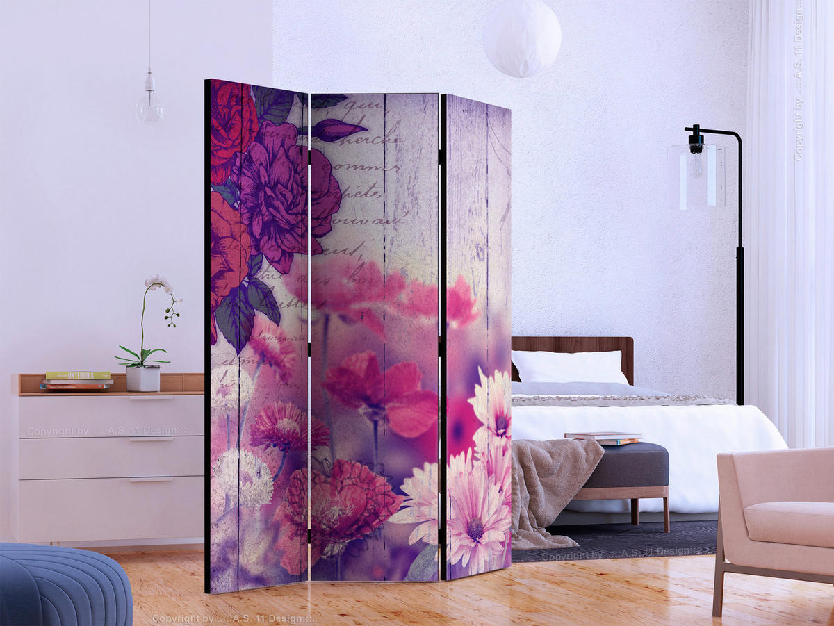 PARAVENT mit 3  Flügel - Pink/Violett, Basics, Holz/Textil (135/172/3cm) - artgeist