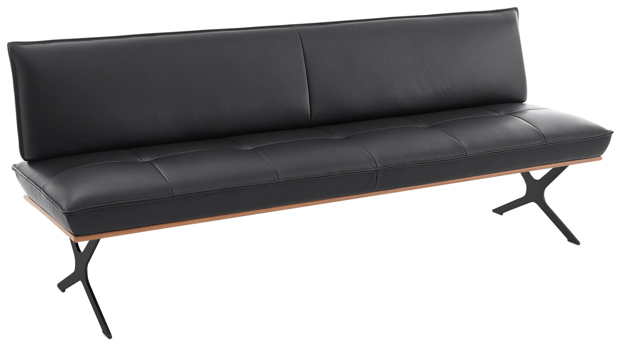 SITZBANK 214/88/66 cm Echtleder Schwarz Nussbaum furniert Metall  - Schwarz/Grau, Design, Leder/Holz (214/88/66cm) - Koinor