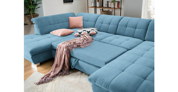 WOHNLANDSCHAFT  in Mikrofaser Pastellblau  - Chromfarben/Pastellblau, Design, Kunststoff/Textil (211/350/204cm) - Xora