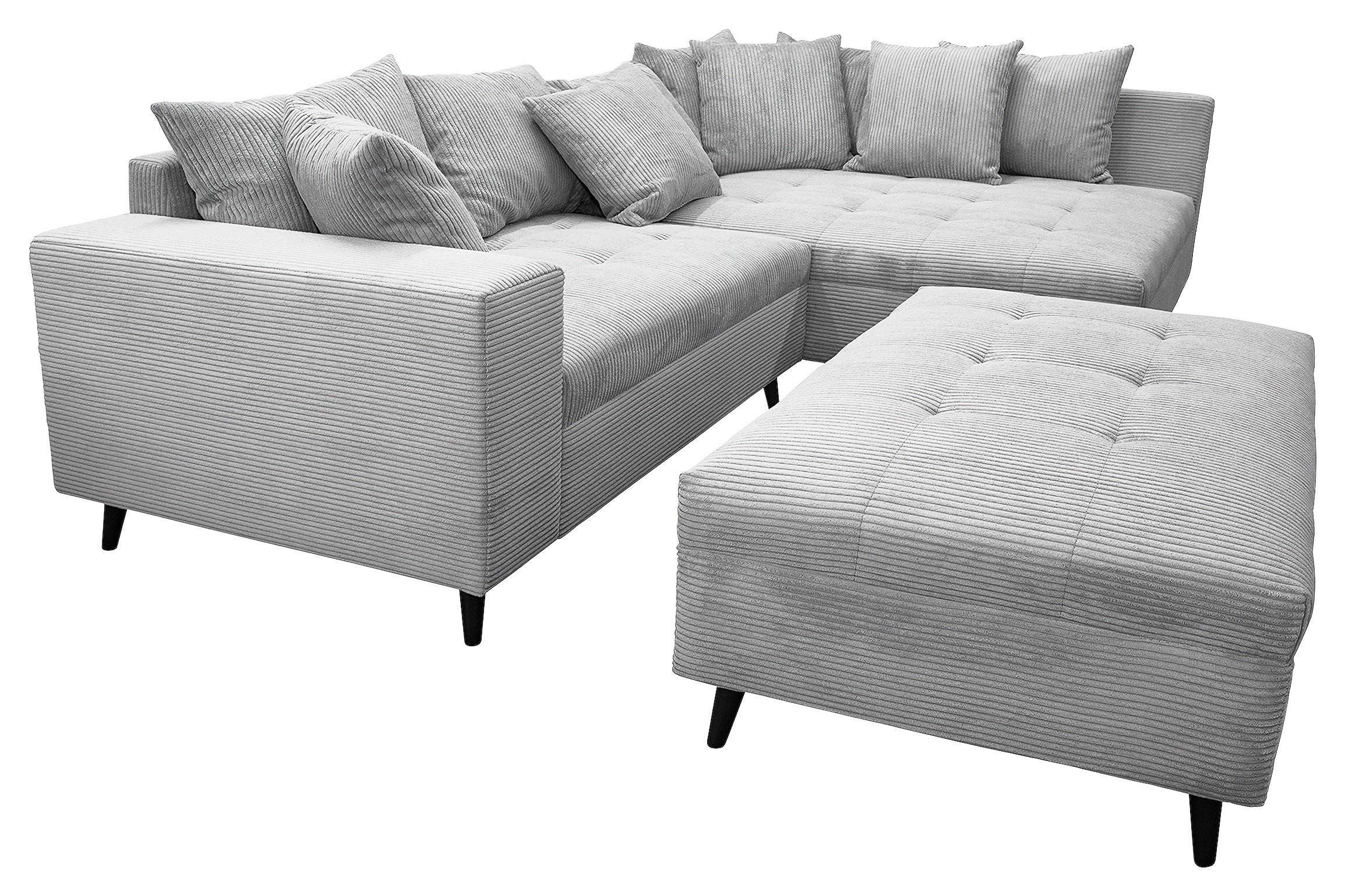 Ecksofa inkl. Hocker Cord Hellgrau  - Hellgrau/Schwarz, Design, Holz/Textil (247/174cm) - MID.YOU