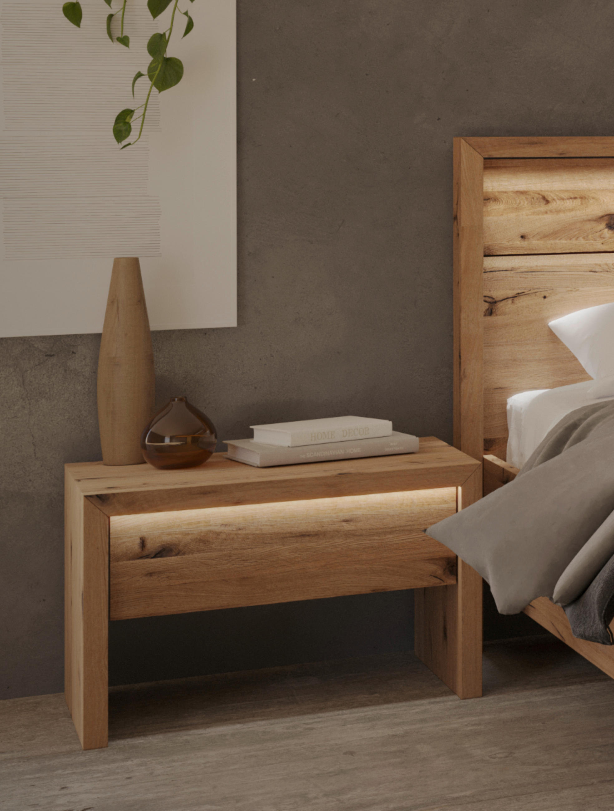 NACHTSCHRANK 60/46/41 cm Wildeiche vollmassiv  - Wildeiche/Naturfarben, MODERN, Holz (60/46/41cm) - MID.YOU