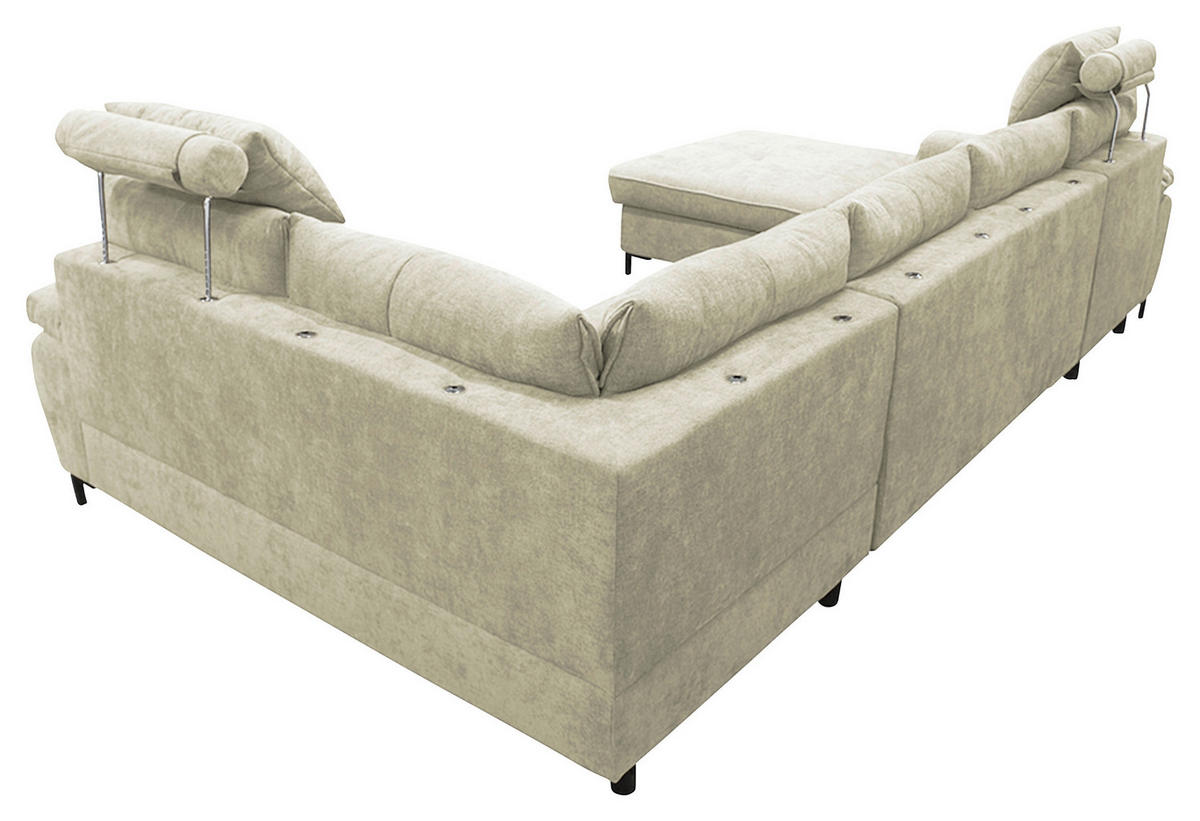 WOHNLANDSCHAFT SOLEI U in Chenille Beige  - Beige/Schwarz, Design, Kunststoff/Textil (188/334/184cm) - MID.YOU