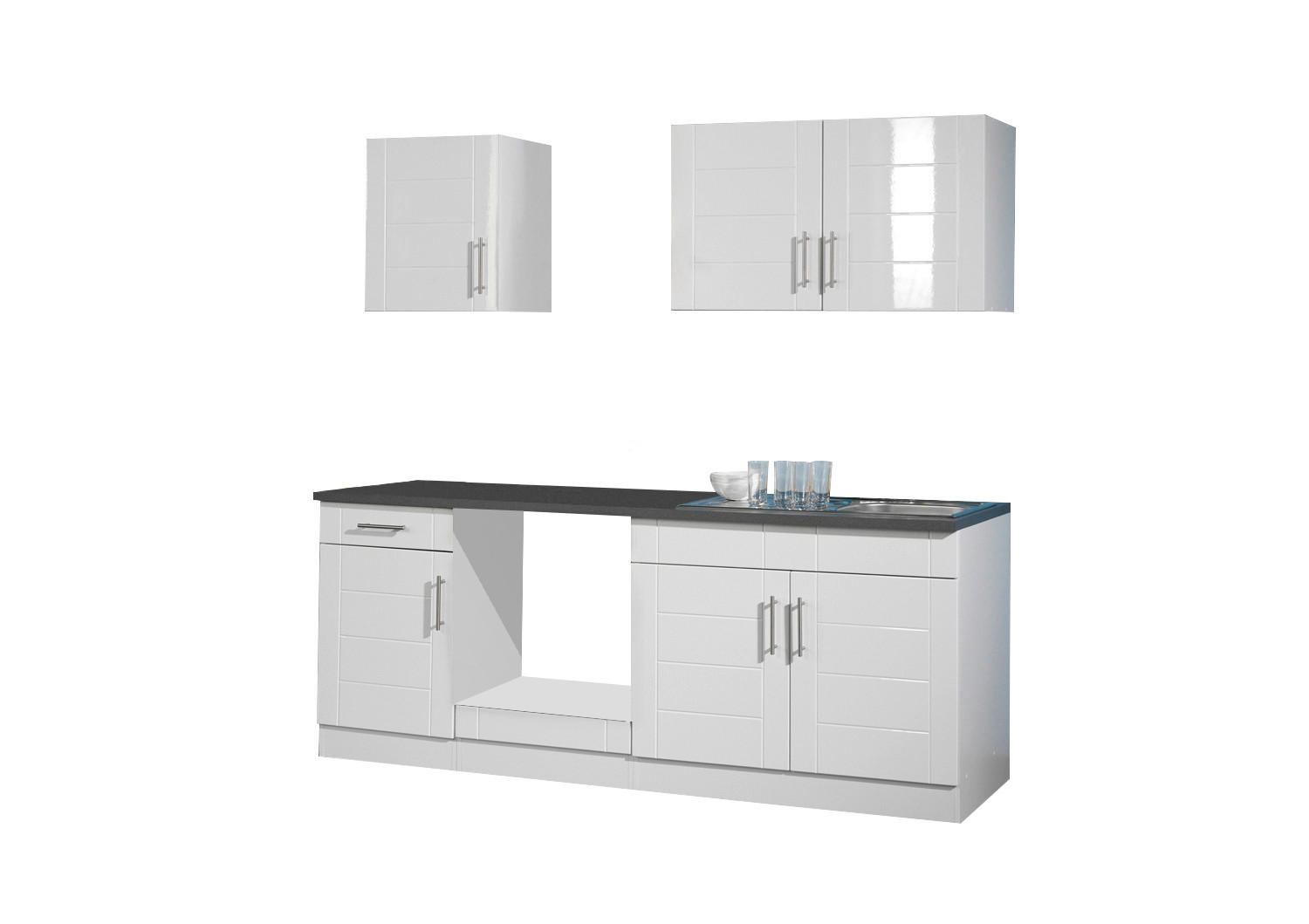 KÜCHENLEERBLOCK 210 cm   in Weiß Hochglanz  - Weiß Hochglanz/Anthrazit, MODERN, Holzwerkstoff/Metall (210cm) - Held