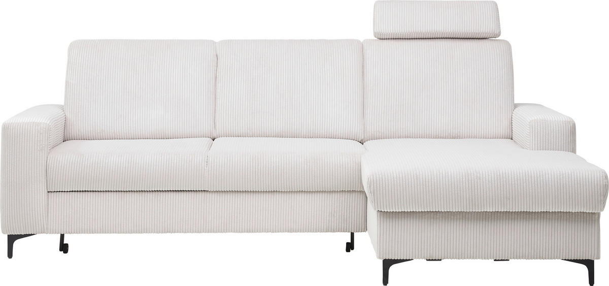 ECKSOFA Weiß, Perlmutt Cord  - Perlmutt/Schwarz, KONVENTIONELL, Textil/Metall (247/167cm) - Stylife