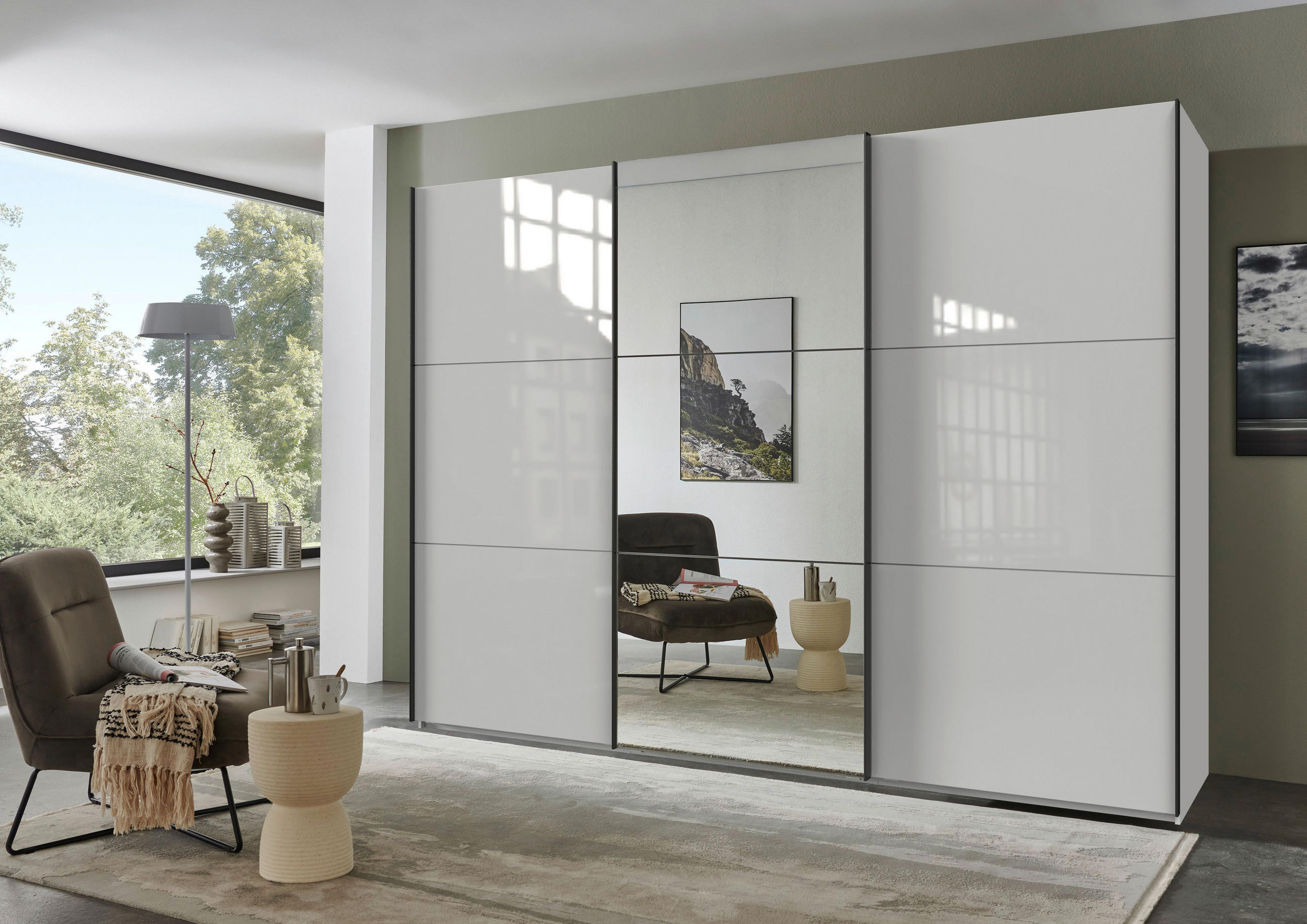 SCHWEBETÜRENSCHRANK in Weiss  - Weiss/Schwarz, Konventionell, Glas/Holzwerkstoff (300/216/65cm) - Stylife