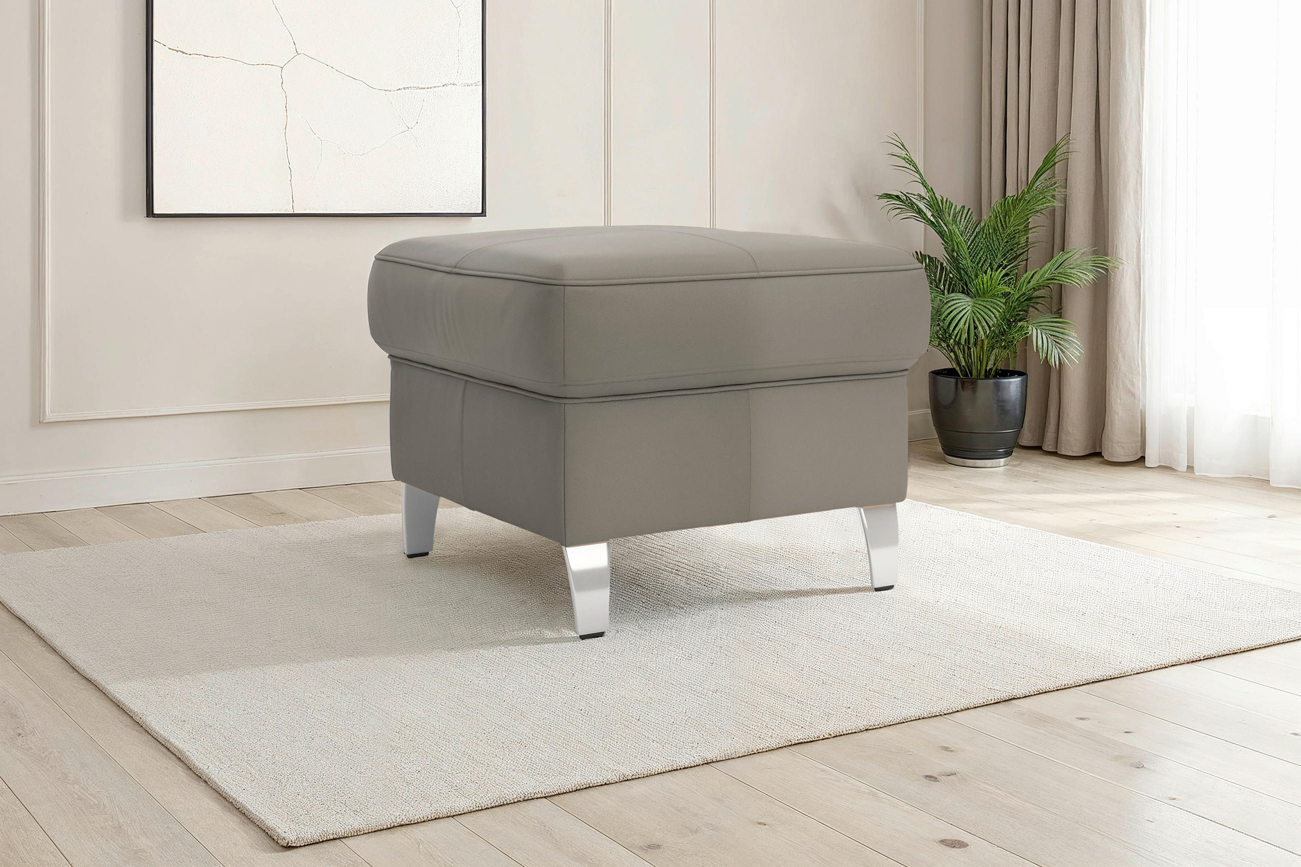 HOCKER ARNGAST E Echtleder Grau  - Chromfarben/Grau, Basics, Leder/Metall (58/48/58cm) - Sit & More