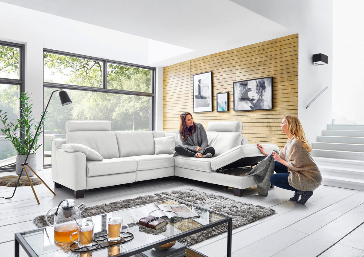 ECKSOFA in Echtleder Hellgrau  - Eichefarben/Hellgrau, Design, Leder/Holz (259/235cm) - Valdera