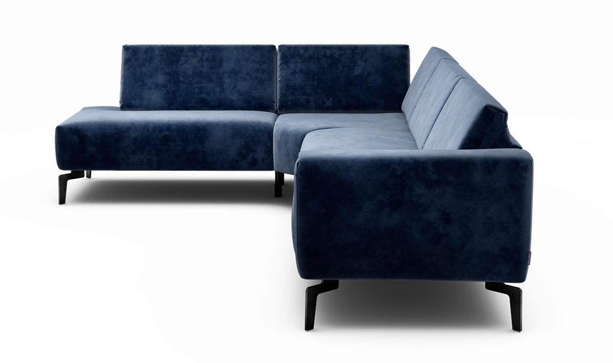 ECKSOFA Cosy Dunkelblau Samt  - Schwarz/Dunkelblau, Design, Textil/Metall (213/296cm) - SENSOO