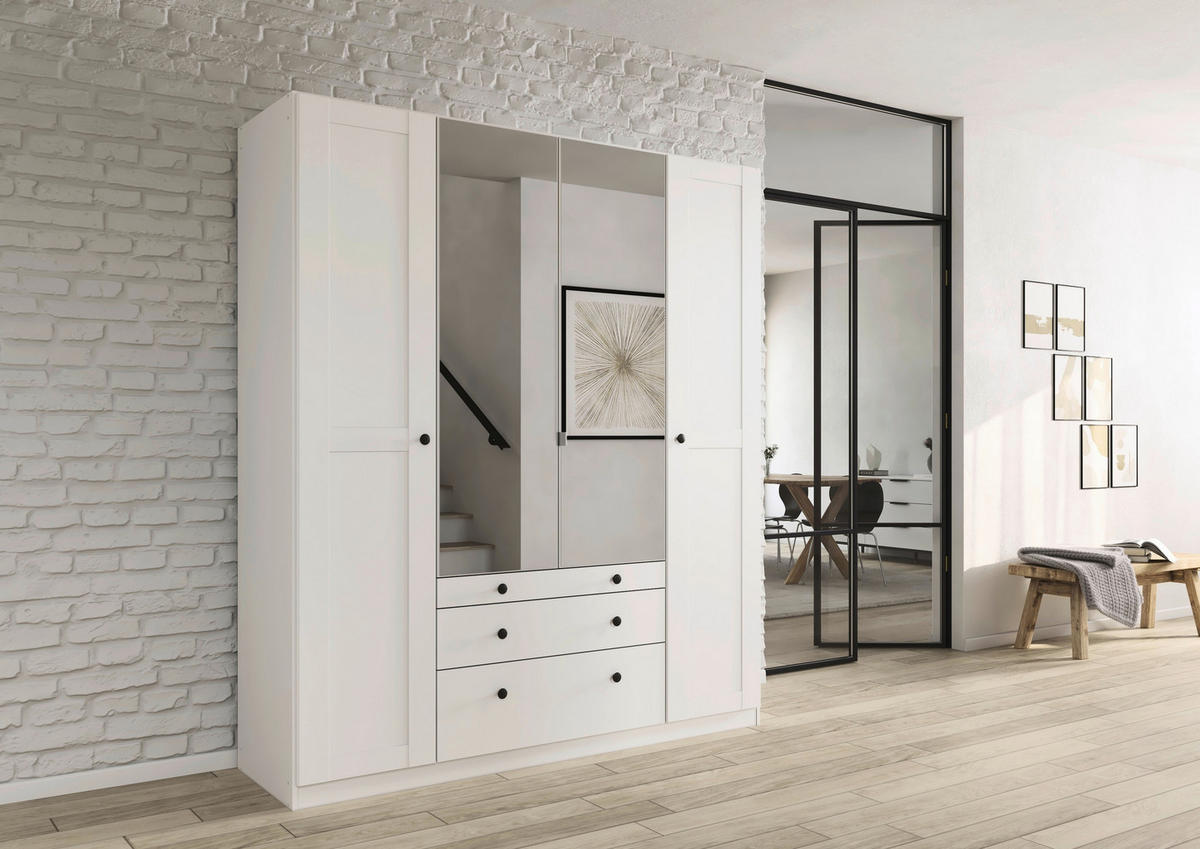 DREHTÜRENSCHRANK 181/210/54 cm,  in Weiß, 4-türig  - Schwarz/Weiß, KONVENTIONELL, Glas/Holzwerkstoff (181/210/54cm) - home24