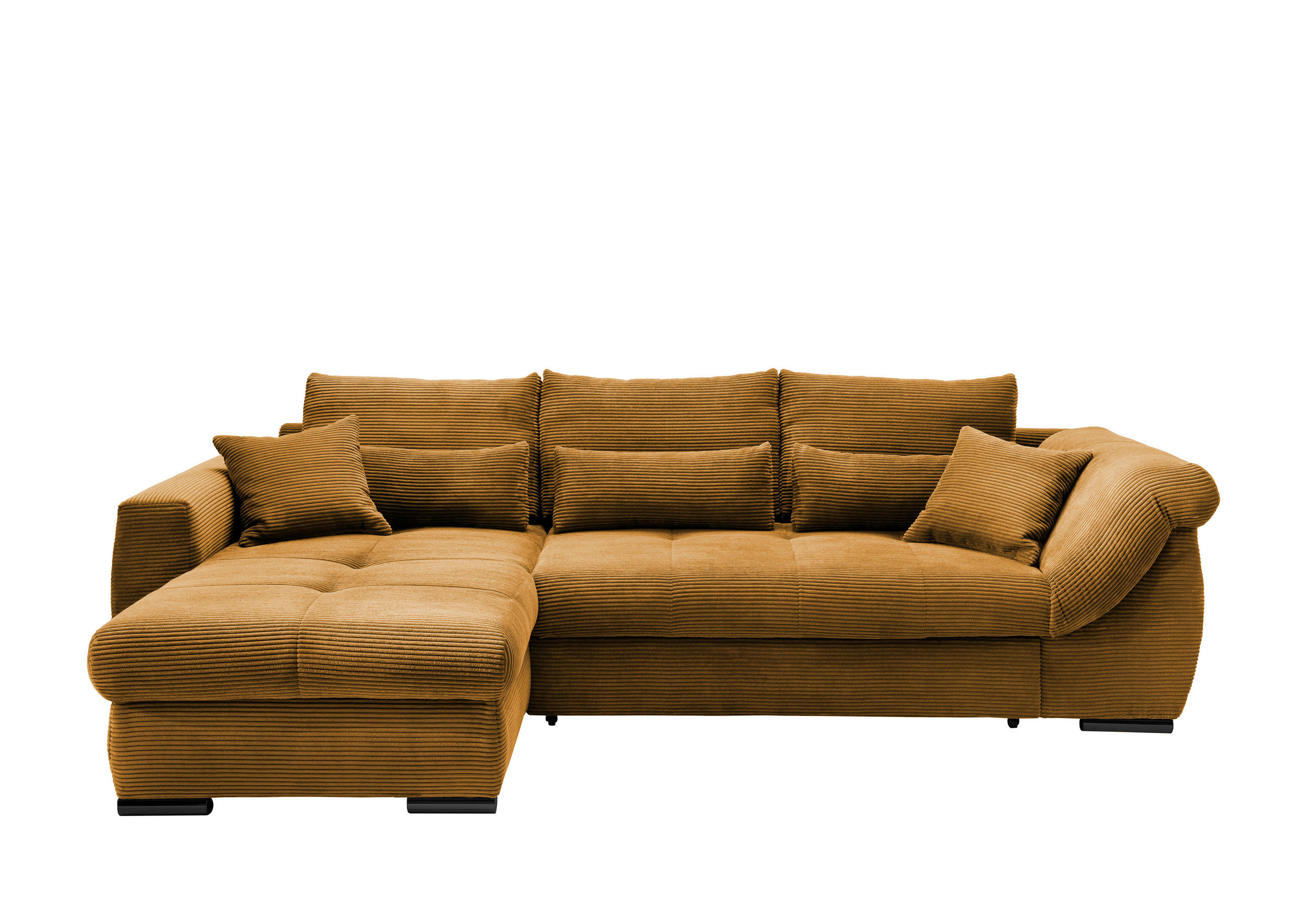 ECKSOFA 188/302 cm  in Cord Goldfarben Zierkissen, Rückenkissen, Nierenkissen, Bettkasten  188/302 cm  - Goldfarben/Schwarz, MODERN, Textil/Metall (188/302cm) - MID.YOU