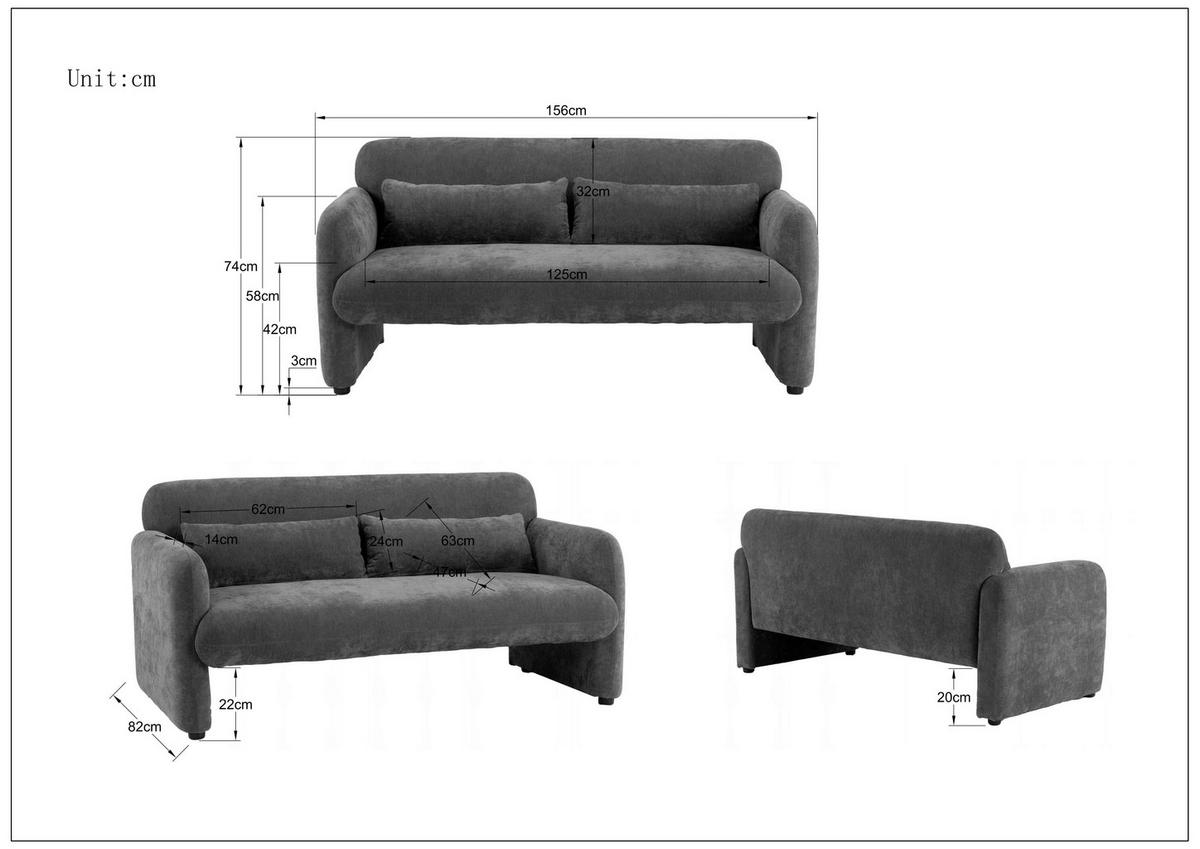 2-SITZER-SOFA MILA Samt Creme  - Creme/Schwarz, Design, Kunststoff/Textil (148/83/76cm) - MID.YOU