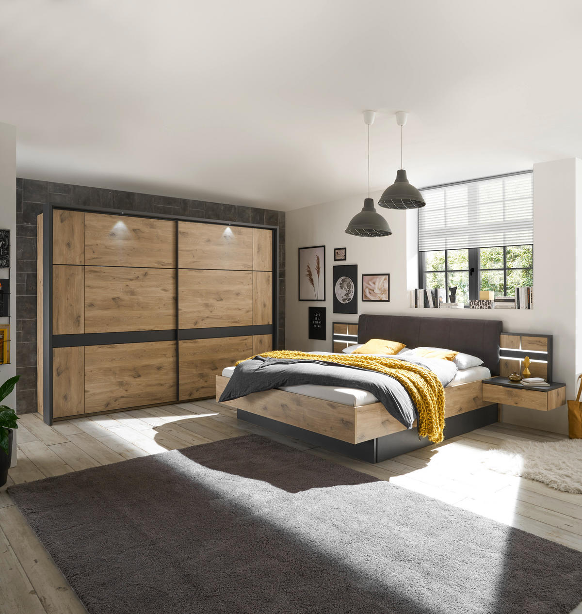 SCHWEBETÜRENSCHRANK in Graphitfarben, Eichefarben  - Eichefarben/Graphitfarben, Konventionell, Holzwerkstoff/Metall (270/210/60cm) - Ti'me