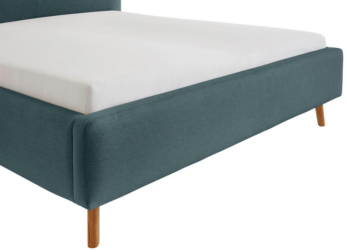 POLSTERBETT 180/200 cm  in Blau  - Blau/Eichefarben, Design, Holz/Textil (180/200cm) - Xora