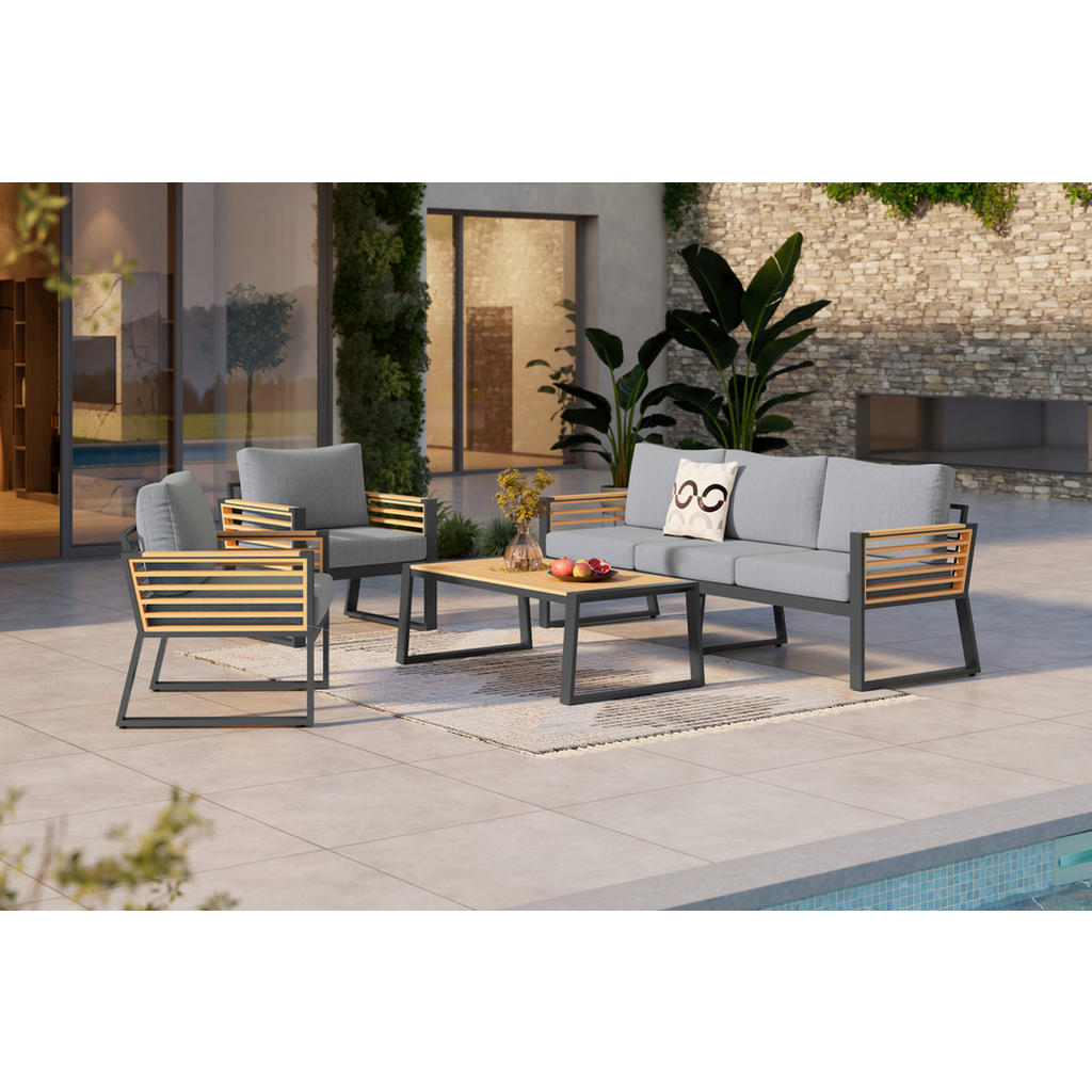 Ambia Garden TERASOVÁ SEDACIA SÚPRAVA 4-dielne, drevo, kov, textil