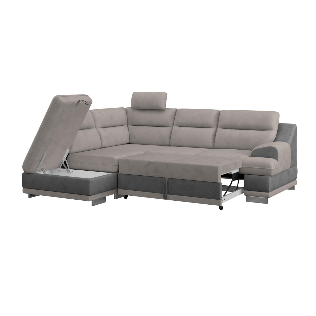 WOHNLANDSCHAFT in Velours Grau, Hellgrau  - Chromfarben/Hellgrau, Konventionell, Textil/Metall (217/264cm) - MID.YOU