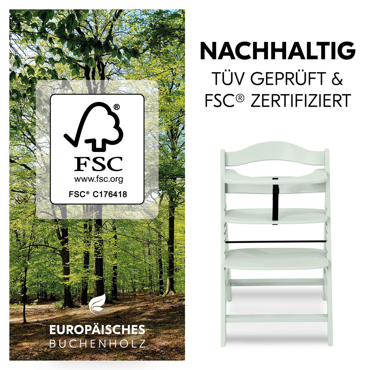 HOCHSTUHL ALPHA + Mintgrün  - Mintgrün, Basics, Holz (56/77/48cm) - Hauck
