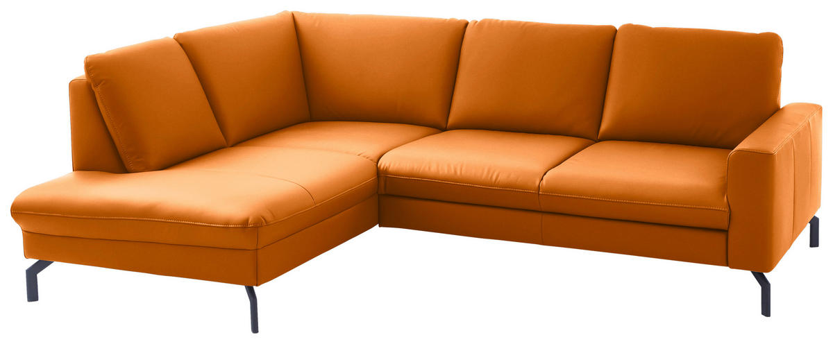 ECKSOFA in Echtleder Orange  194/250 cm  - Schwarz/Orange, Design, Leder/Metall (194/250cm) - Beldomo Premium