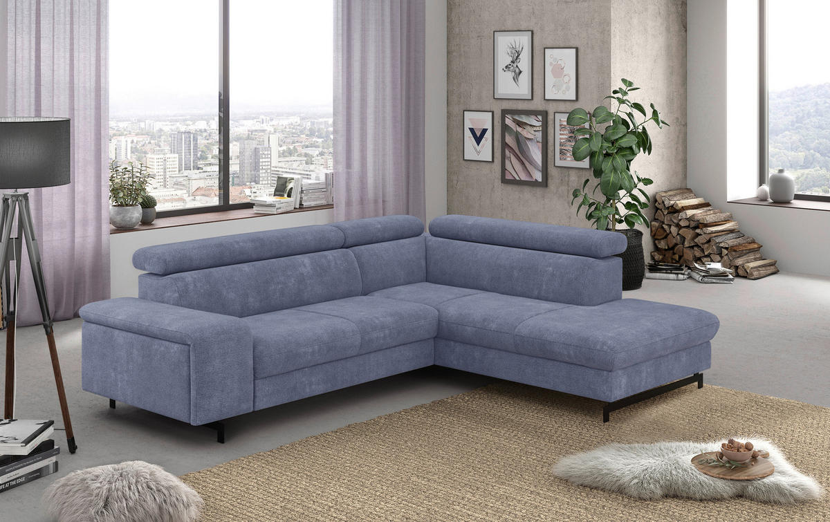 ECKSOFA Blau Chenille  - Blau/Schwarz, Textil/Metall (262/215cm) - MID.YOU