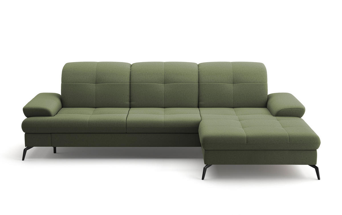 ECKSOFA in Flachgewebe Olivgrün  - Schwarz/Olivgrün, Konventionell, Textil/Metall (279/185cm) - Sit & More