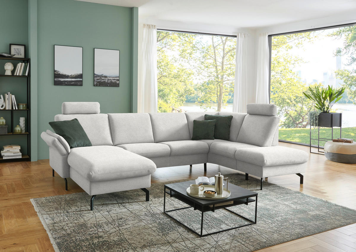 WOHNLANDSCHAFT  in Flachgewebe Alabasterfarben  - Alabasterfarben/Schwarz, KONVENTIONELL, Textil/Metall (170/307/190cm) - Beldomo Comfort