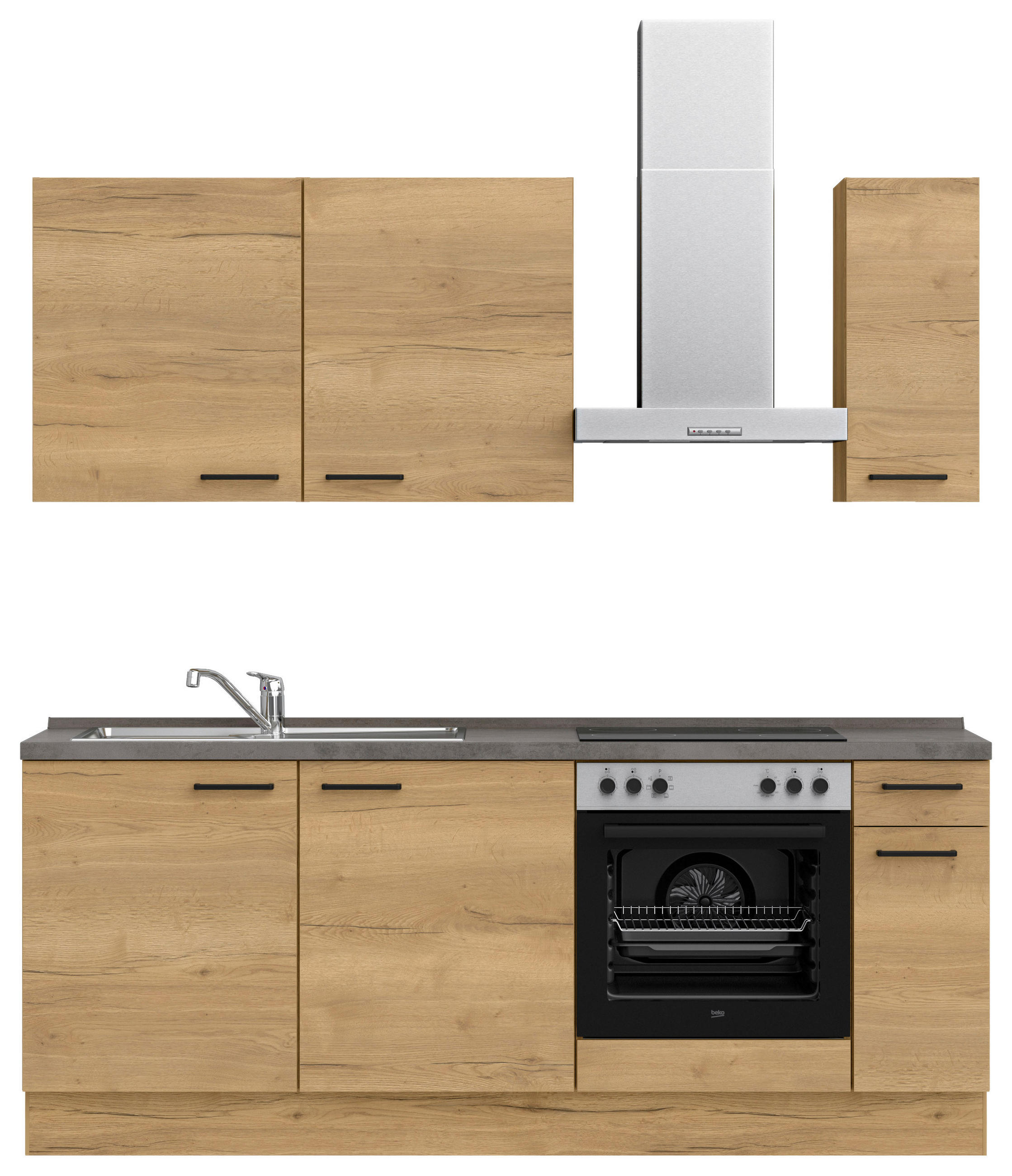 KÜCHENBLOCK 210 cm   in Eichefarben, Schieferfarben  - Schieferfarben/Eichefarben, MODERN, Holzwerkstoff/Metall (210cm) - Nobilia