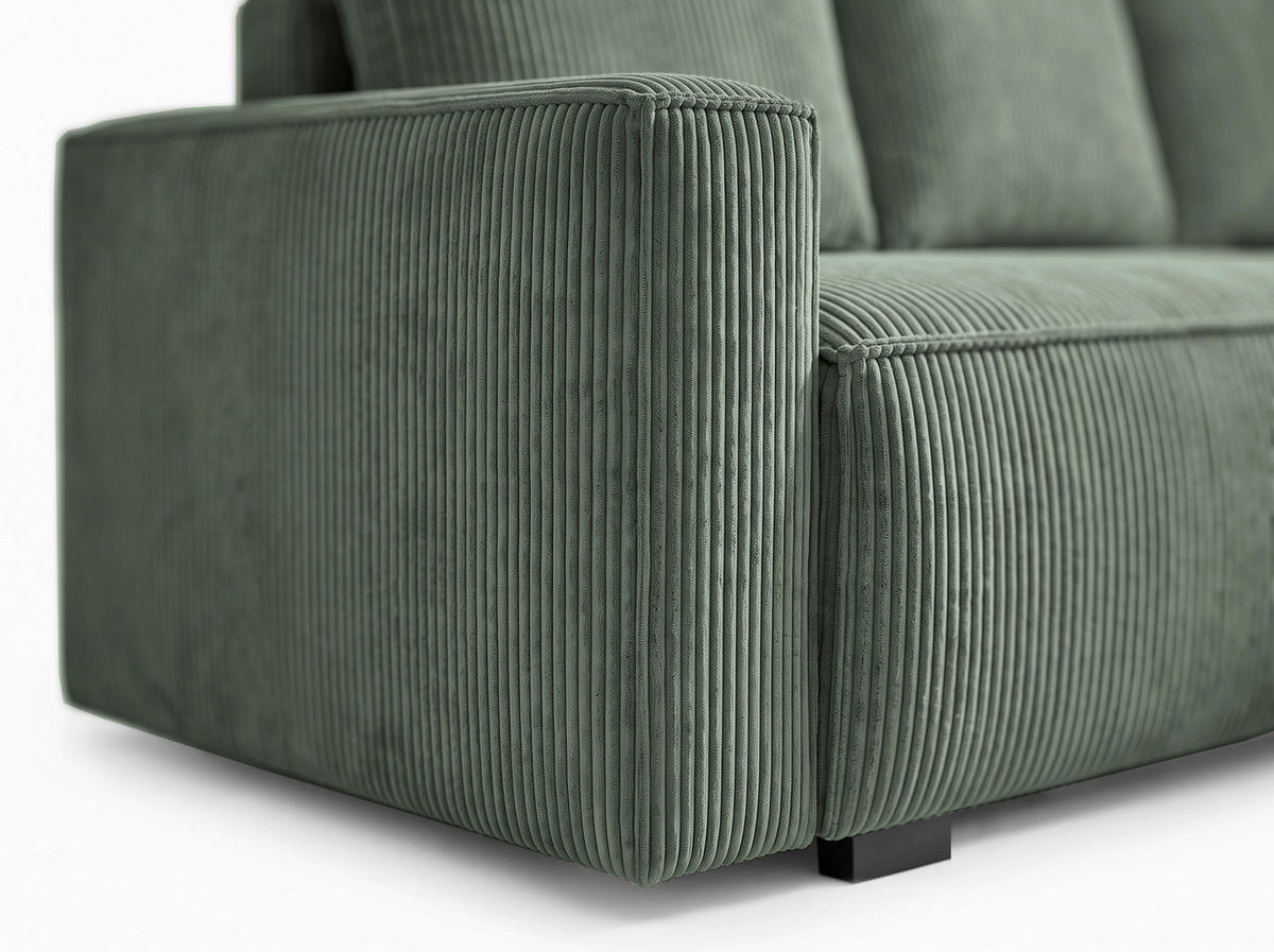 ECKSOFA Dunkelgrün Cord Rückenkissen, Bettkasten, Schlaffunktion, Rücken echt, Liegefläche im Originalstoff  - Dunkelgrün/Schwarz, MODERN, Kunststoff/Textil (232/140cm) - Xora