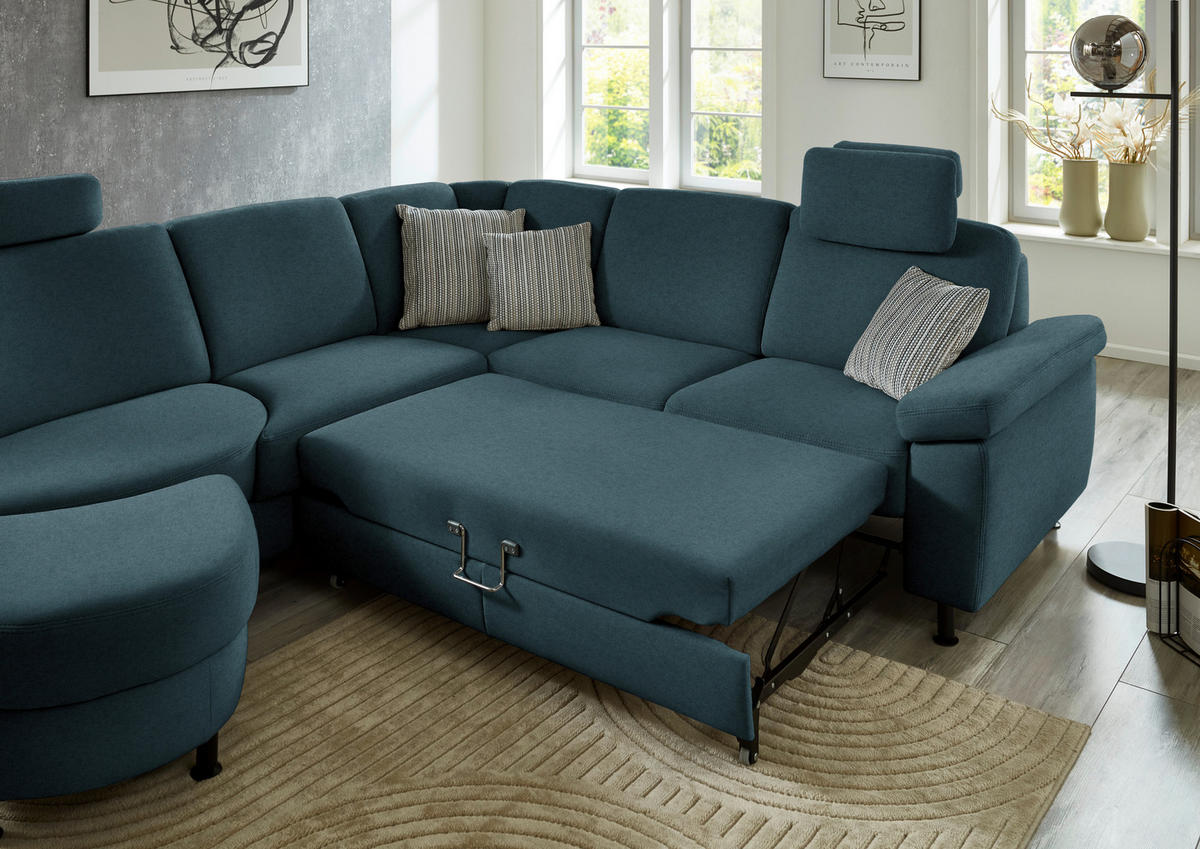 ECKSOFA Flachgewebe Opal  - Opal/Schwarz, Konventionell, Textil/Metall (252/248cm) - Beldomo Comfort