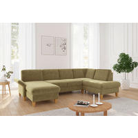 WOHNLANDSCHAFT Olivgrün Flachgewebe  - Eichefarben/Olivgrün, KONVENTIONELL, Holz/Textil (164/314/195cm) - Sit & More