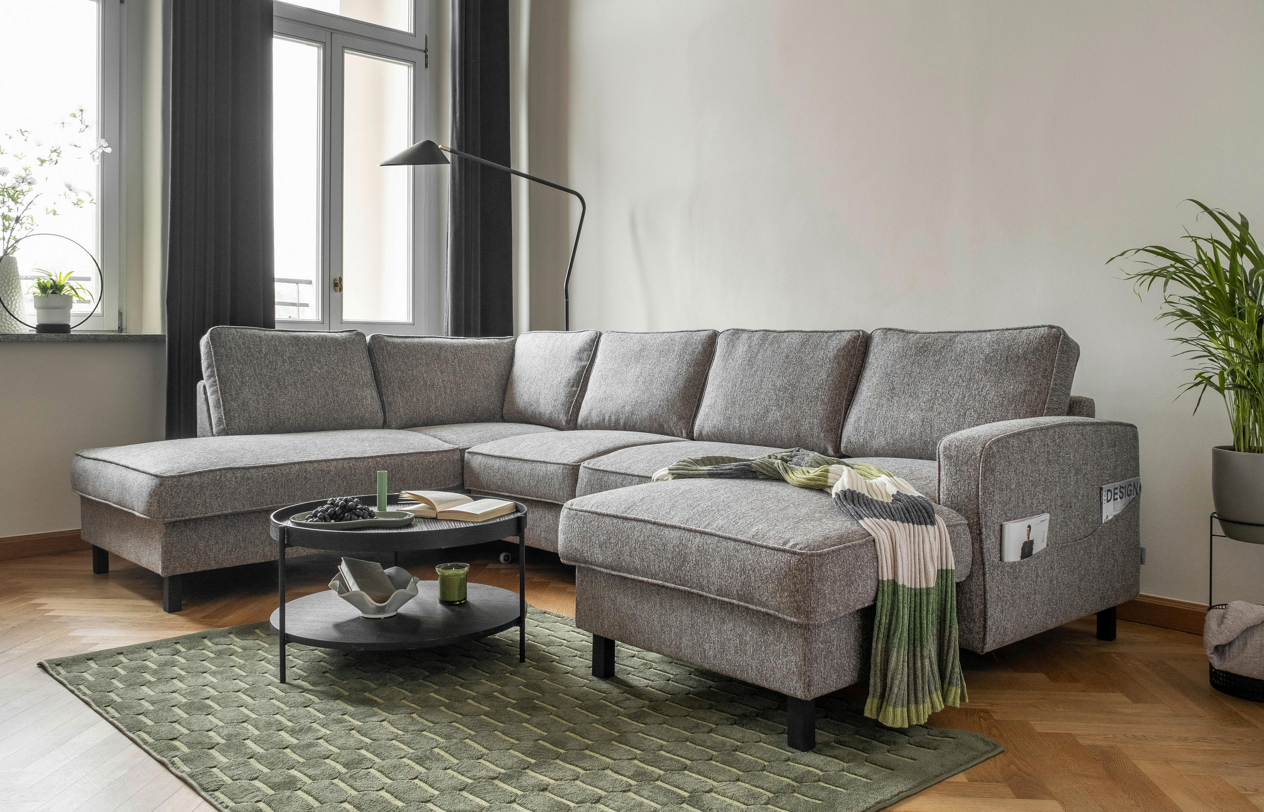 WOHNLANDSCHAFT Grau Struktur  - Schwarz/Grau, Holz/Textil (198/298/148cm) - MID.YOU