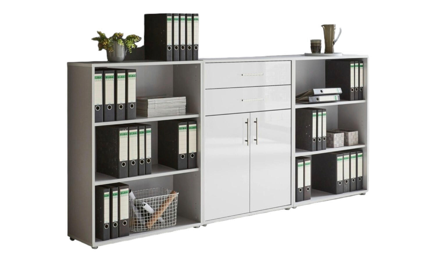 Mid.you Aktenschrank Grau, Weiß Hochglanz 253.2x113.6x33 cm