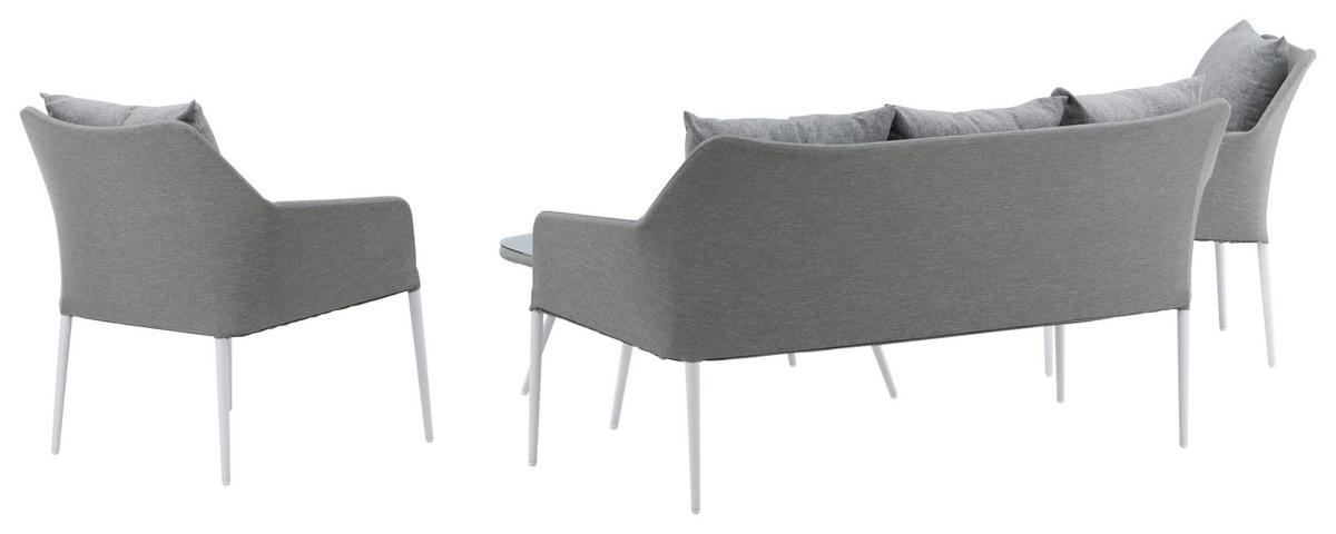 LOUNGEGARNITUR Aluminium  - Weiß/Grau, KONVENTIONELL, Glas/Textil - Gardenson