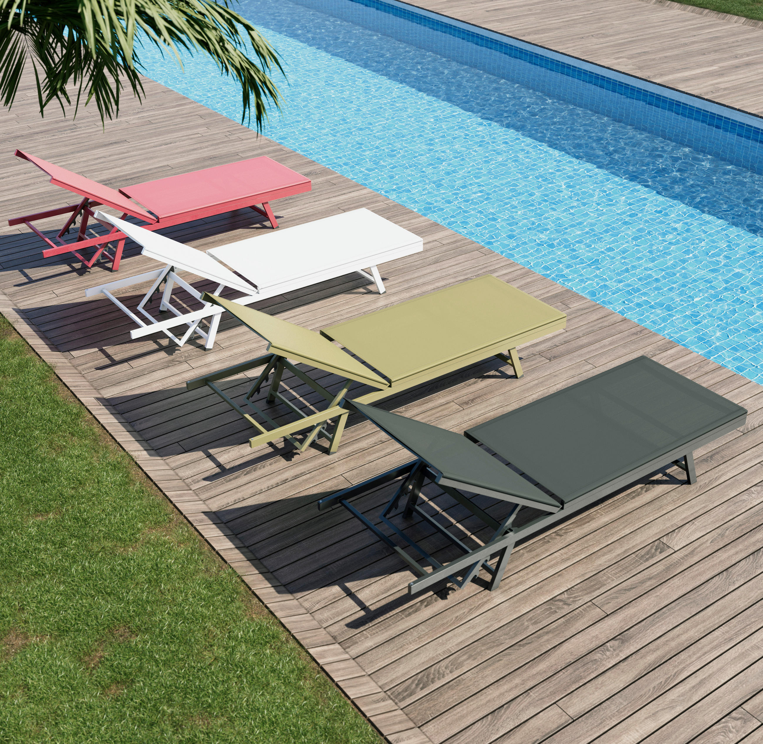 LEŽALNIK aluminij prašno lakirano črna  - črna, Basics, kovina/tekstil (64/30/197cm) - Ambia Garden