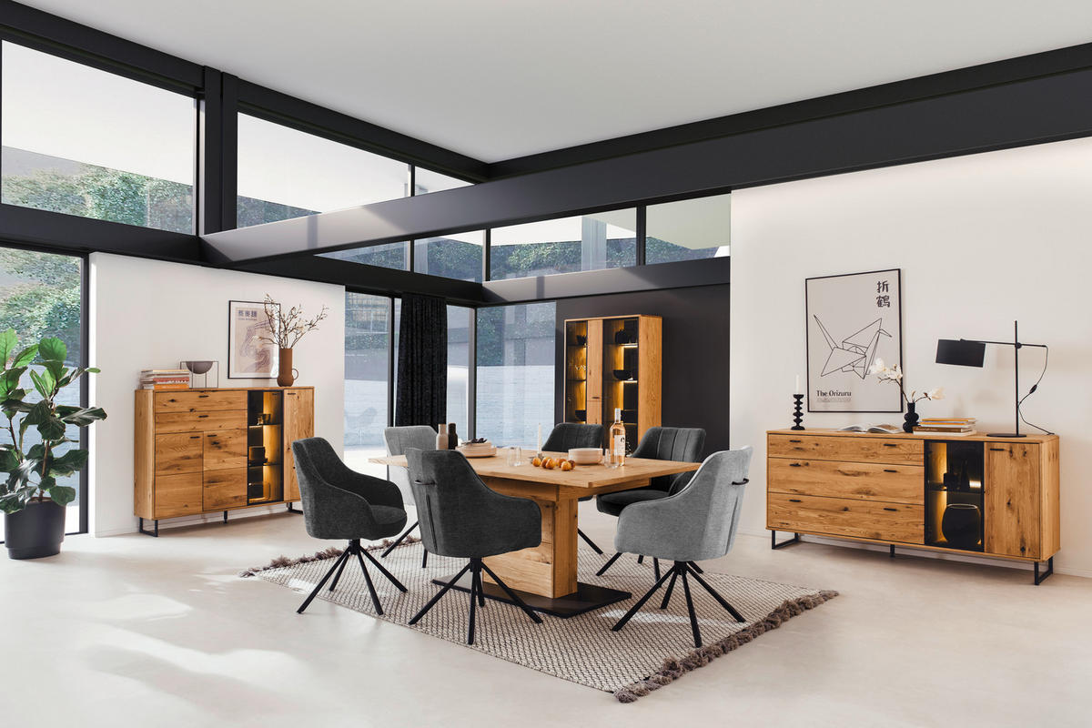 VITRINE in furniert, teilmassiv Balkeneiche Wildeiche  - Wildeiche/Anthrazit, Design, Glas/Holz (100/186/37cm) - MID.YOU
