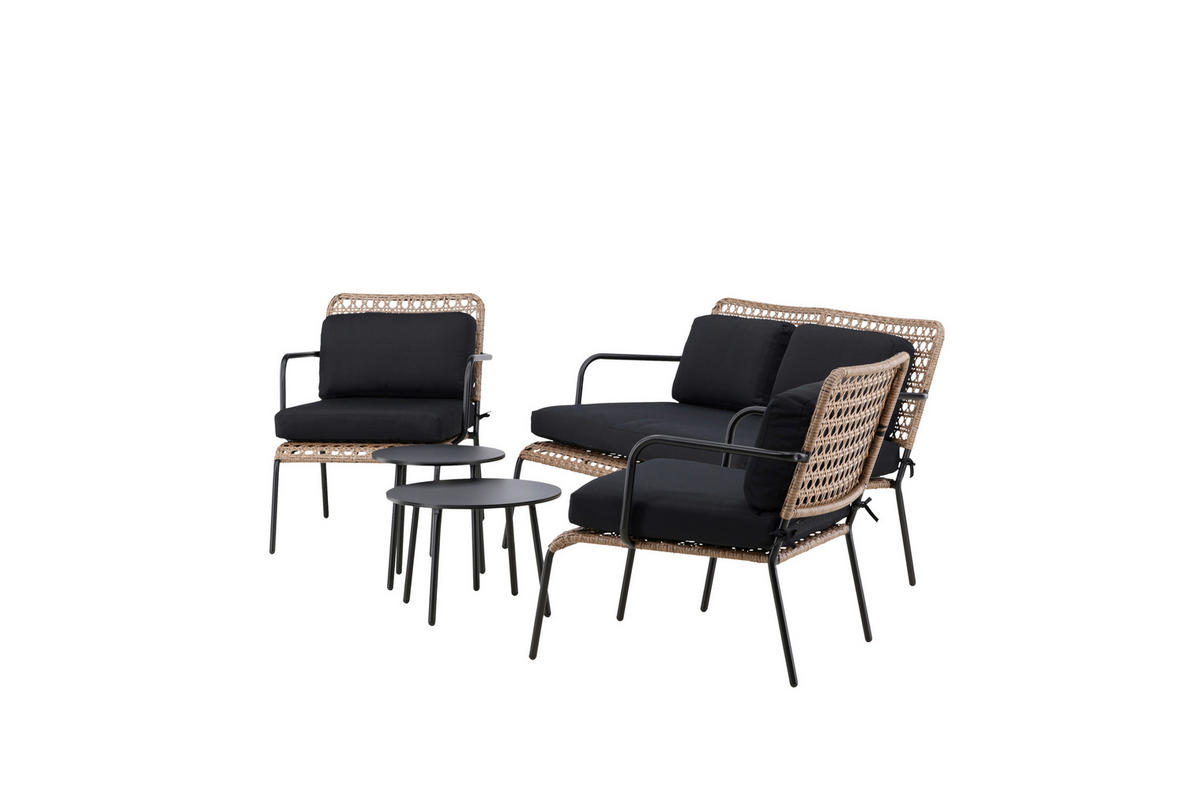 LOUNGEGARNITUR   Rattan Stahl  - Dunkelgrau/Schwarz, KONVENTIONELL, Naturmaterialien/Holz - Gardenson