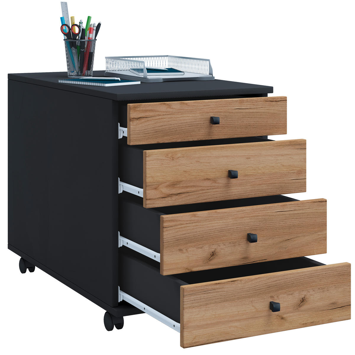 ROLLCONTAINER Anthrazit, Honigeiche  - Honigeiche/Anthrazit, Design, Holzwerkstoff/Kunststoff (42/57/75cm) - MID.YOU