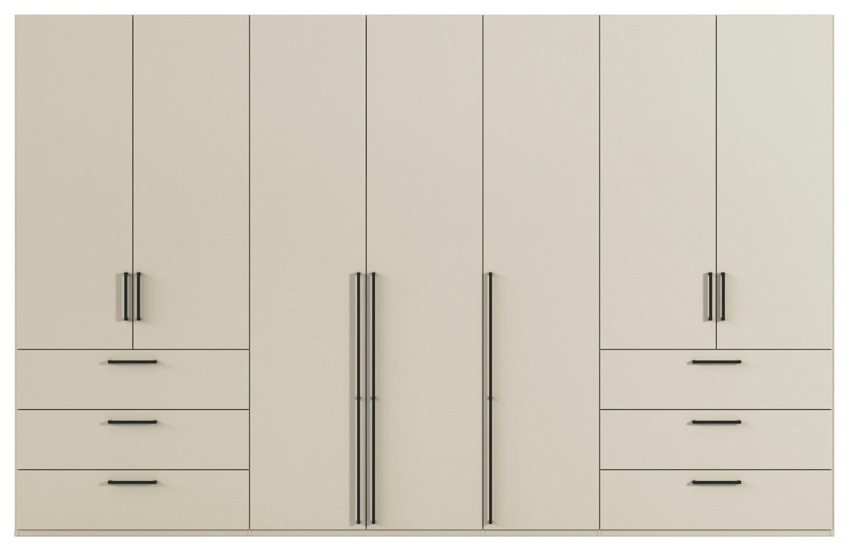 DREHTÜRENSCHRANK 350/235/61 cm,  in Champagner, 7-türig  - Champagner/Schwarz, Basics, Holzwerkstoff/Metall (350/235/61cm) - Novel