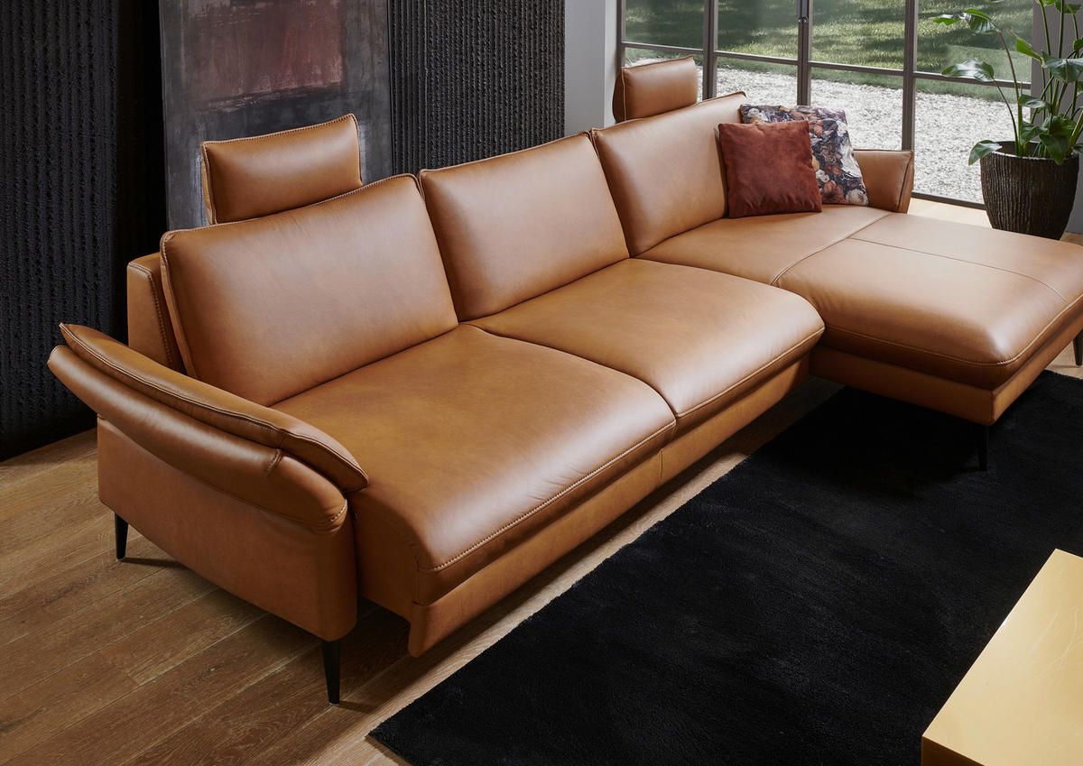 ECKSOFA in Echtleder Braun  - Schwarz/Braun, Design, Leder/Metall (334/172cm) - Valdera