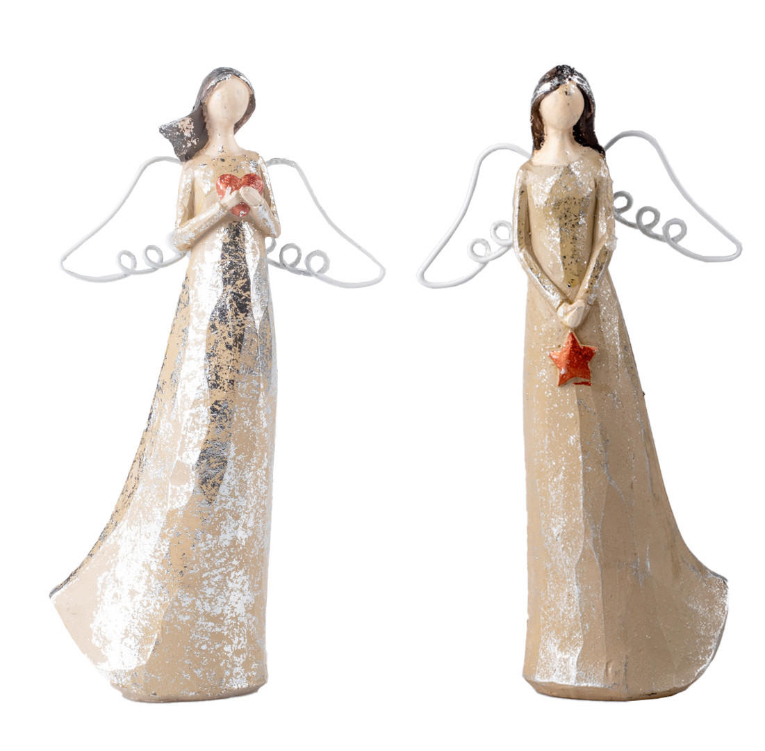 DEKORAČNÝ ANJEL - biela/zlatá, Basics, plast (12/20/12cm)