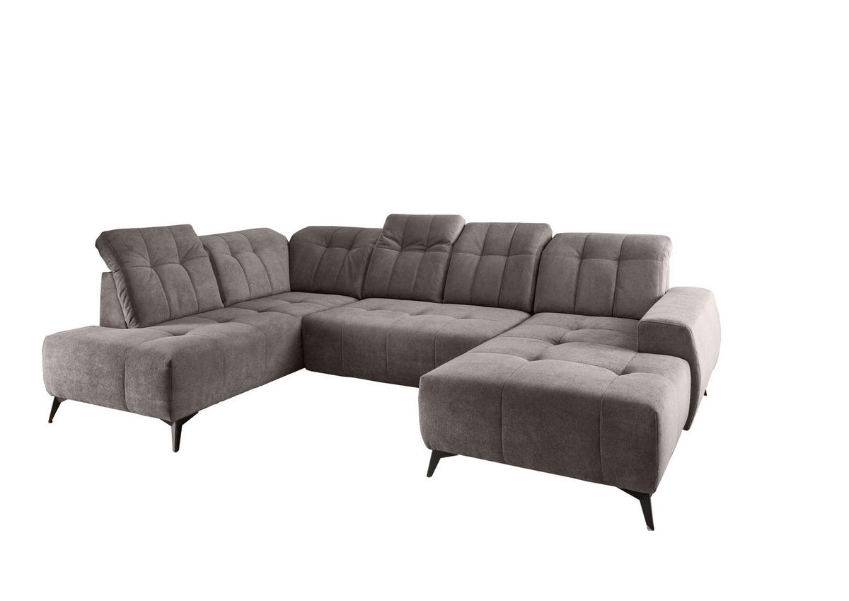 WOHNLANDSCHAFT Chenille Graubraun  - Graubraun/Schwarz, Modern, Textil/Metall (200/337/180cm) - Livetastic