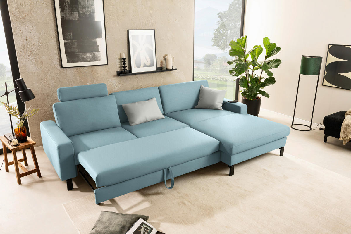 ECKSOFA Cord Hellblau  - Schwarz/Hellblau, Design, Textil/Metall (298/185cm) - Pure Home Lifestyle
