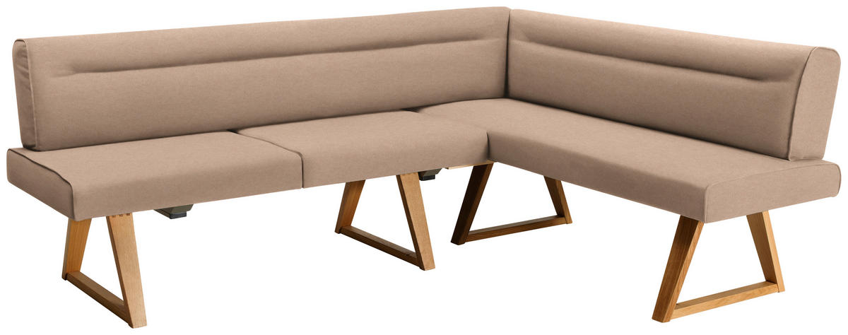 ECKBANK 230/170 cm Mikrofaser, Lederlook (vegan) Eichefarben, Beige Wildeiche massiv   - Eichefarben/Beige, KONVENTIONELL, Holz/Textil (230/170cm) - Moderano