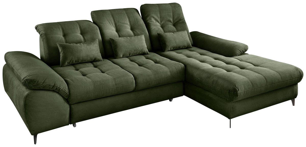 ECKSCHLAFSOFA in Cord Dunkelgrün  - Dunkelgrün/Schwarz, Modern, Textil/Metall (273/189cm) - Livetastic