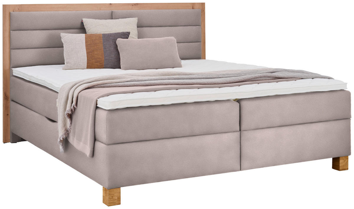 BOXBETT 180/200 cm,  in Eiche Artisan, Beige, Matratze, Bettkasten, Topper, H2 = mittel  - Beige/Eiche Artisan, KONVENTIONELL, Holz/Textil (180/200cm) - Carryhome