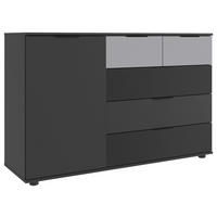 Comodă 130/83/41 cm  - gri deschis/grafit, Modern, sticlă/material pe bază de lemn (130/83/41cm) - MID.YOU