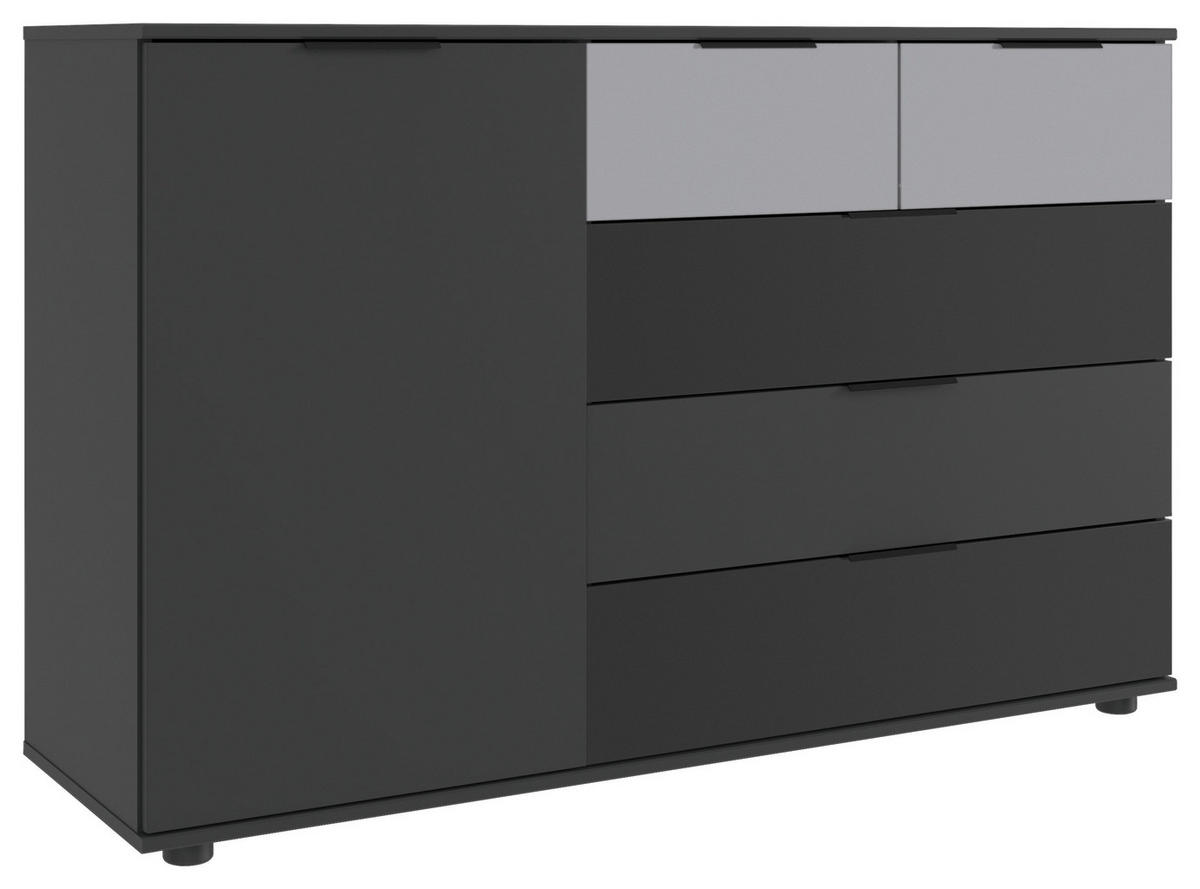 Comodă 130/83/41 cm  - gri deschis/grafit, Modern, sticlă/material pe bază de lemn (130/83/41cm) - MID.YOU