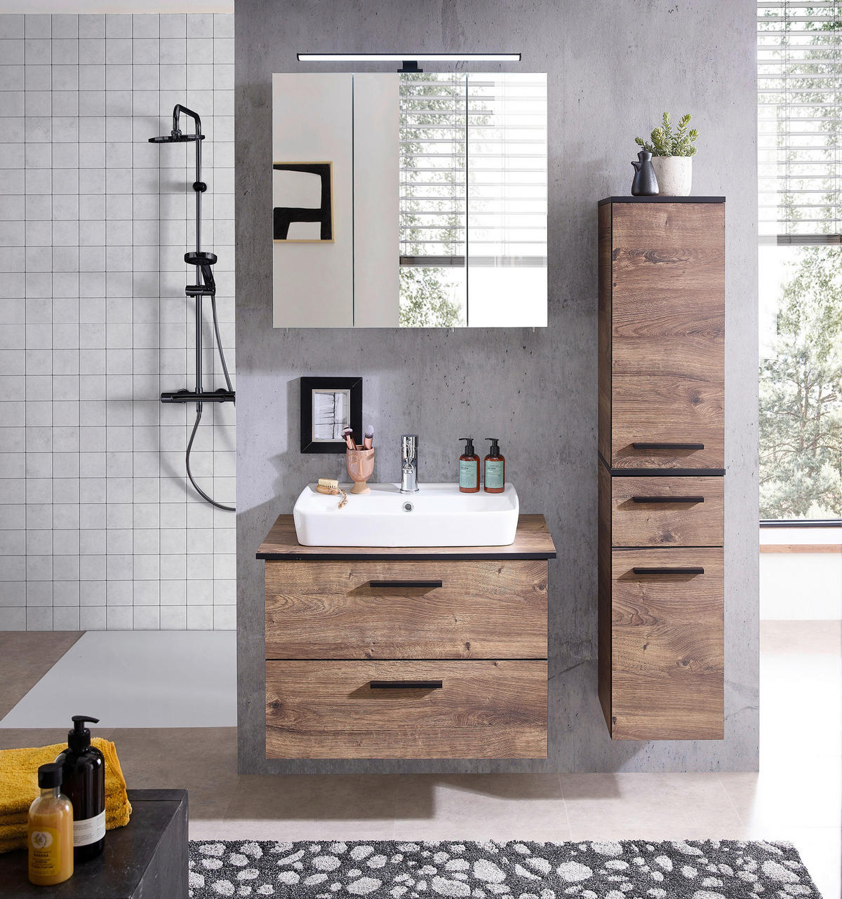 SPEGELSKÅP  - kromfärg/ekfärgad, Design, trämaterial/glas (75/70/20cm) - Xora