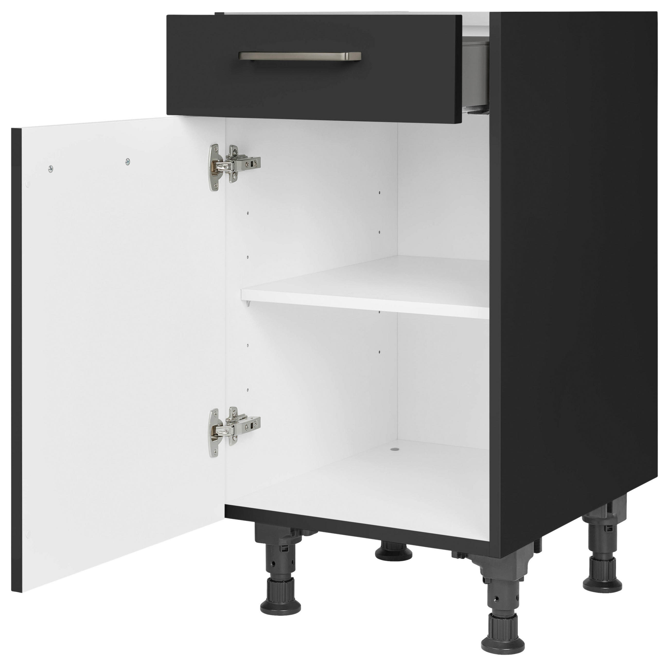 SCHUBKASTENUNTERSCHRANK 45/87/56 cm  in Schwarz  - Edelstahlfarben/Schwarz, MODERN, Holzwerkstoff/Metall (45/87/56cm) - Nobilia