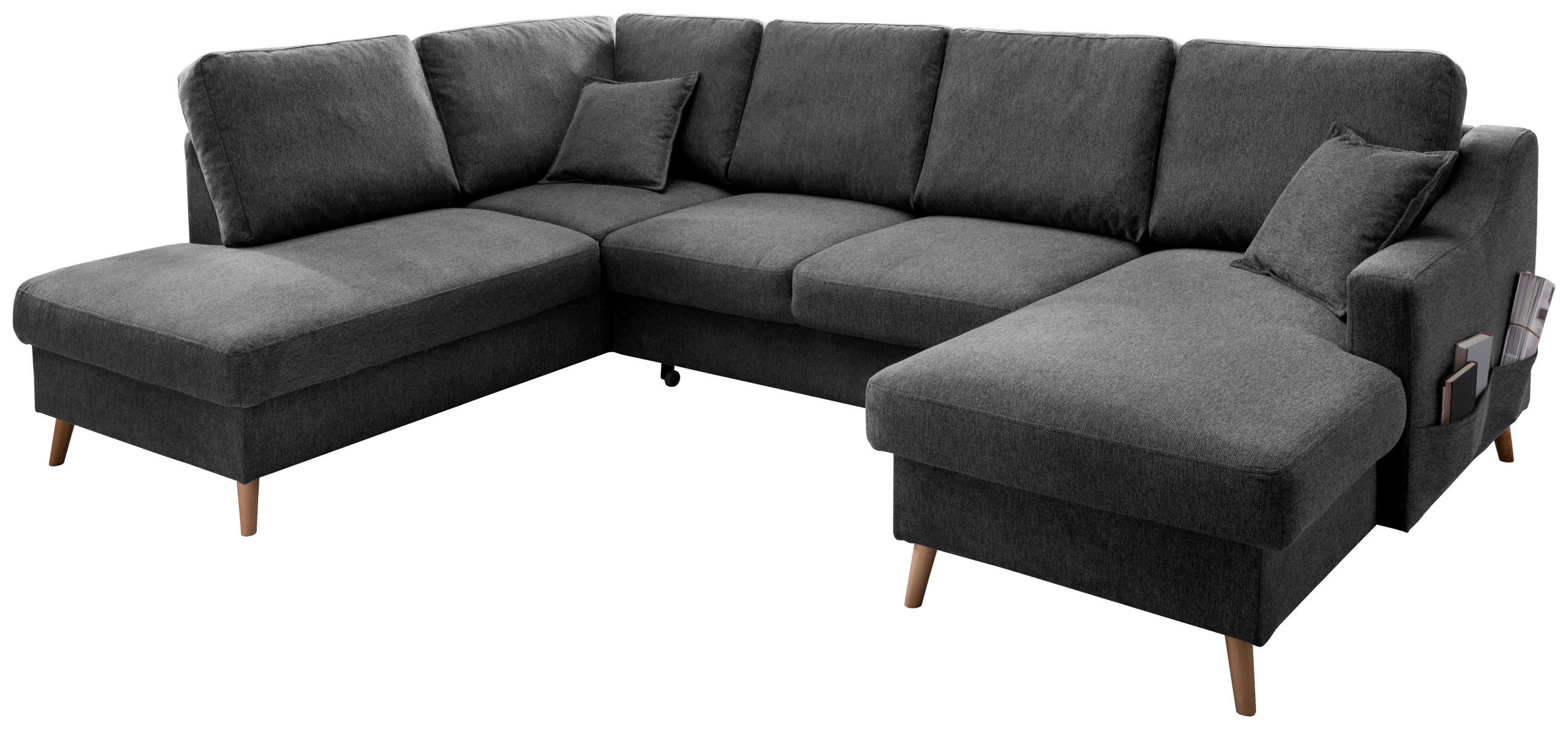 WOHNLANDSCHAFT Anthrazit Struktur - Anthrazit/Naturfarben, KONVENTIONELL, Holz/Textil (200/301/150cm) - P & B